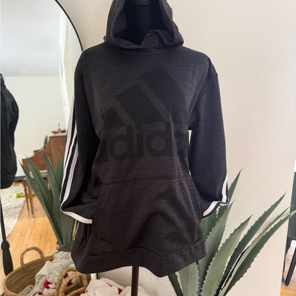 Adidas Charcoal Hoodie with White Accents